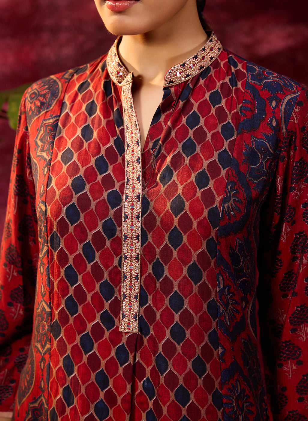 Taara Maroon Printed Viscose Silk Indo-Western Dress for Women
