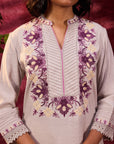 Gulbahar Mushroom Grey Embroidered Kurta for Women