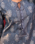 Afreen Gravel Blue Embroidered Cotton Designer Kurta