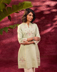 Zeenat Mint Green Embroidered Striped Cotton Designer Kurta for Women