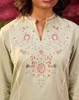 Zeenat Mint Green Embroidered Striped Cotton Designer Kurta for Women