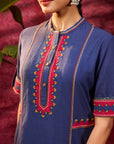Grace Navy Blue Embroidered Tunic Set