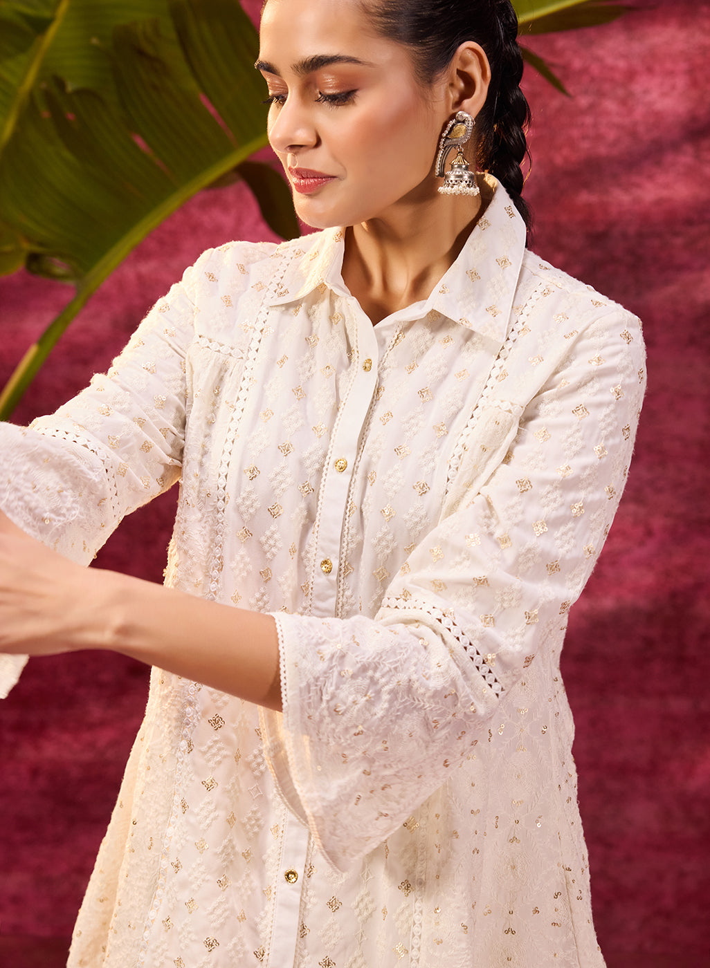 Jhalak Ivory Embroidered Georgette Shirt for Women