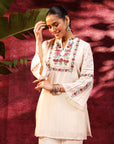 Bahaar Ivory Embroidered Sheer Top for Women