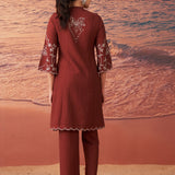 Marius Maroon Embroidered Chanderi Co-ord Set