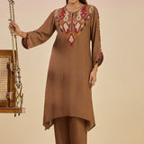Ruqayya Gold  Abstract Embroidered Asymmetric A-line Long Kurta Set