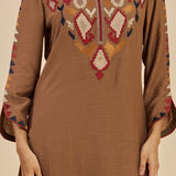 Ruqayya Gold  Abstract Embroidered Asymmetric A-line Long Kurta Set