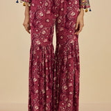 Raag Wine Abstract Printed Rayon Straight Mid Co-ord Set