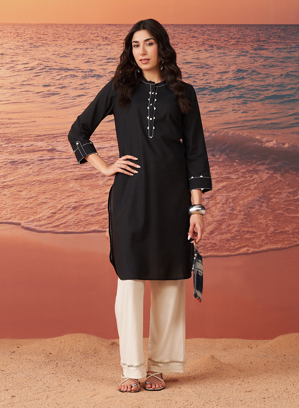 Anisa Navy Monochrome Lyocell Kurta for Women