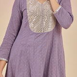 Kaya Lavender Cotton Jacquard Flared Mirrorwork Co-ord Set