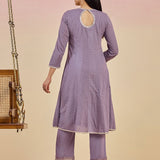 Kaya Lavender Cotton Jacquard Flared Mirrorwork Co-ord Set