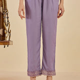 Kaya Lavender Cotton Jacquard Flared Mirrorwork Co-ord Set