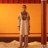 Ivory Woollen Kurti for Women with Thread Work and Sequins