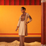 Ivory Woollen Kurti for Women with Thread Work and Sequins