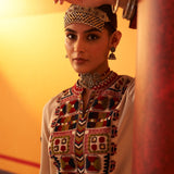 Ivory Woollen Kurti for Women with Thread Work and Sequins