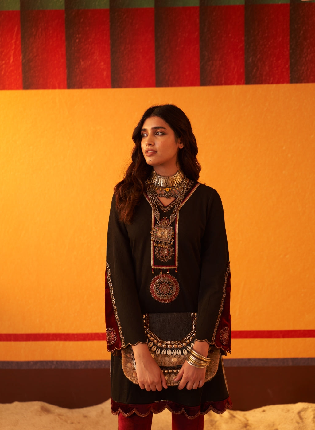 Green Women’s Woollen Kurti with Inserts and Zari Work Lakshita