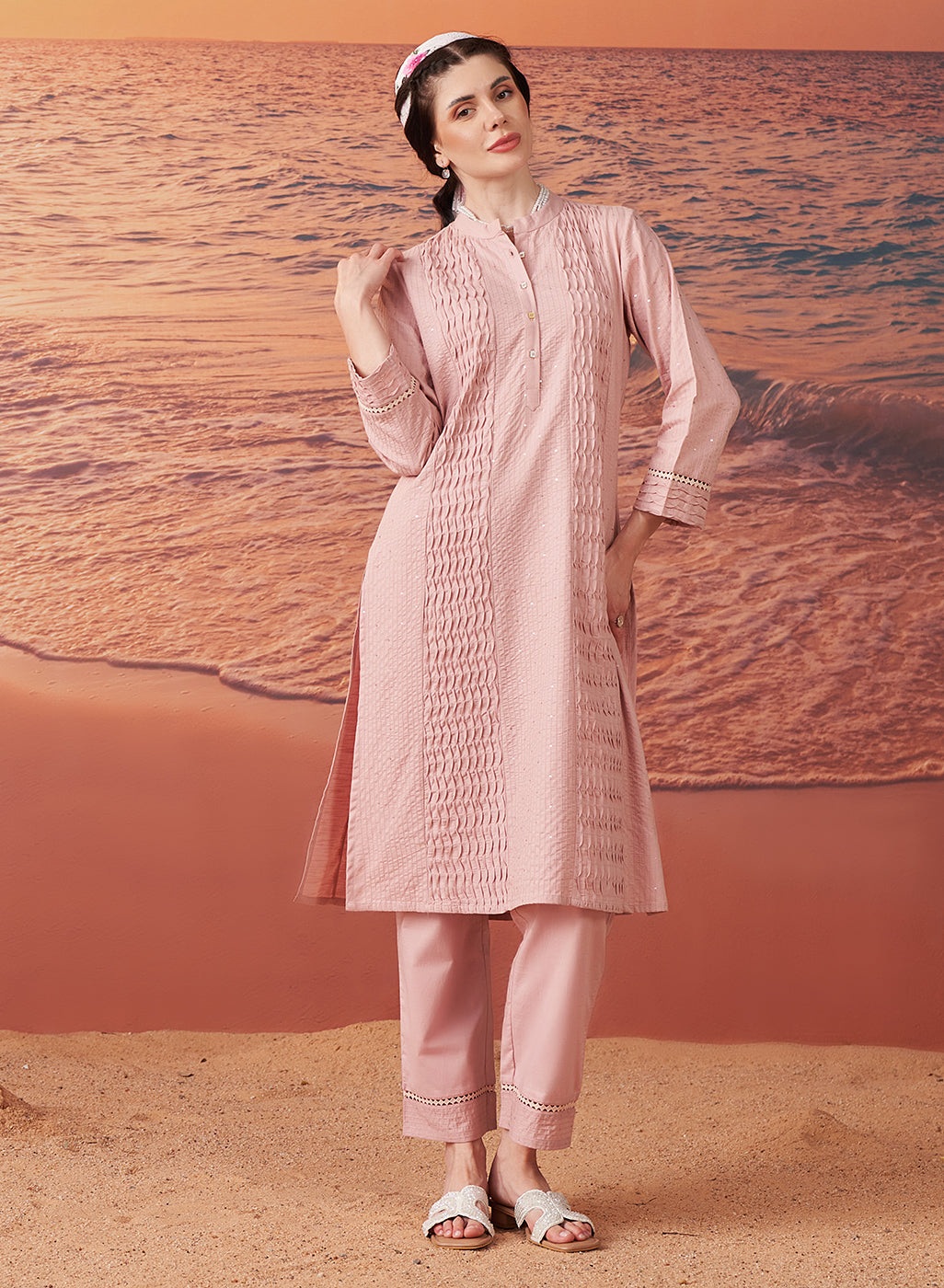 Elsie Soft Pink Monochrome Cotton Co-ord Set for Women