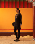 Black Woollen Kurta for Women with Leather Collar and Sequin Work