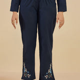 Nazm Dark Blue Floral Embroidered Cotton Collar Short Co-ord Set