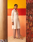 White Embroidered Woollen Kurti for Women with Mirror Work