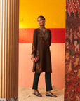 Brown Woolen Kurta for Women with Thread Work and Lace Detailing