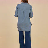 Anya Blue Chambray Applique Collar Kurti