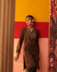 Brown Woolen Kurta for Women with Thread Work and Lace Detailing