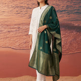 Harnaaz Midnight Green Chanderi Dupatta for Women
