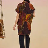 Clement Dark Brown Abstract Printed Collared Kaftan Tunic