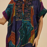 Clement Ink Blue Abstract Printed Collared Kaftan Tunic