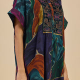 Clement Ink Blue Abstract Printed Collared Kaftan Tunic