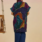 Clement Ink Blue Abstract Printed Collared Kaftan Tunic