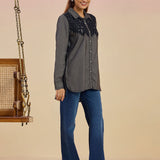 Anya Black Chambray Applique Collar Kurti