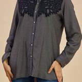 Anya Black Chambray Applique Collar Kurti