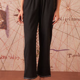 Aayina Classic Black Cotton Blend Mirrorwork V-neck Straight Long Kurta Set