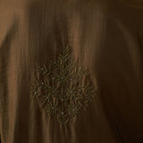 Jashn Olive Self Embroidered Satin V-neck Straight Co-ord Set