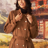 Bella Tan Monochrome Suede Long Coat for Women