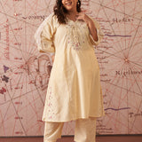 Elora Yellow Embroidered Chambray Co-ord Set for Women