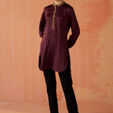 Trisha Maroon Embroidered Satin Kurti for Women