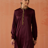 Trisha Maroon Embroidered Satin Kurti for Women