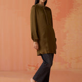 Trisha Olive Embroidered Satin Kurti for Women