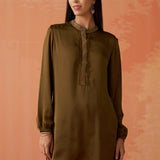 Trisha Olive Embroidered Satin Kurti for Women