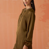 Trisha Olive Embroidered Satin Kurti for Women