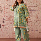 Saina Chenoise Green Printed Remi Linen Co-ord Set for Women