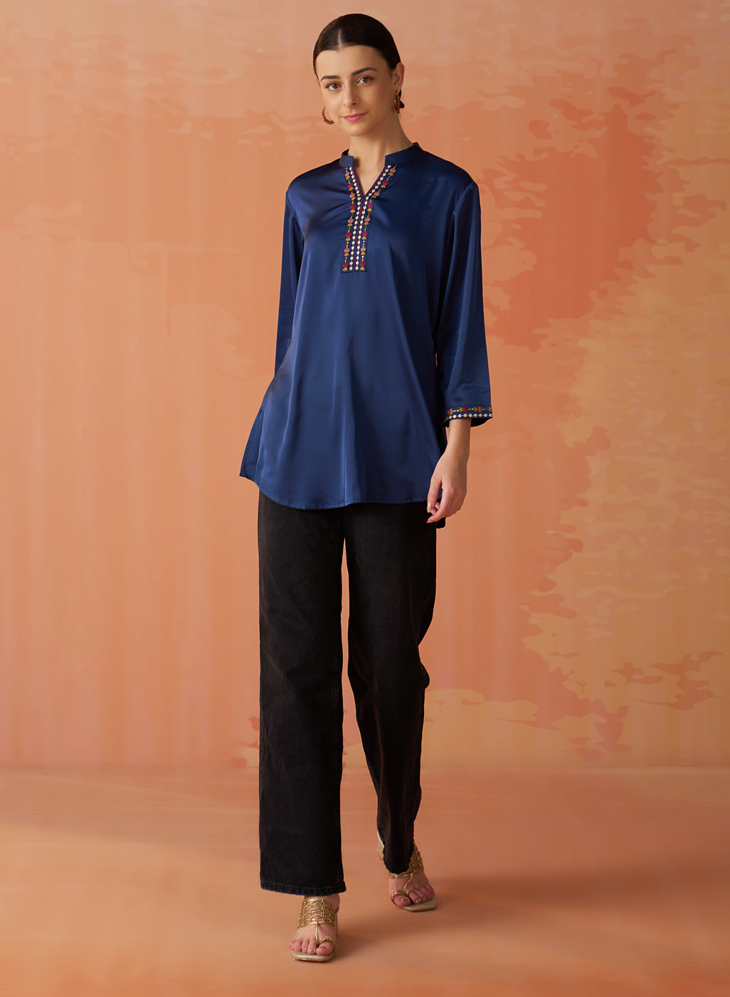 Amreen Navy Embroidered Top for Women