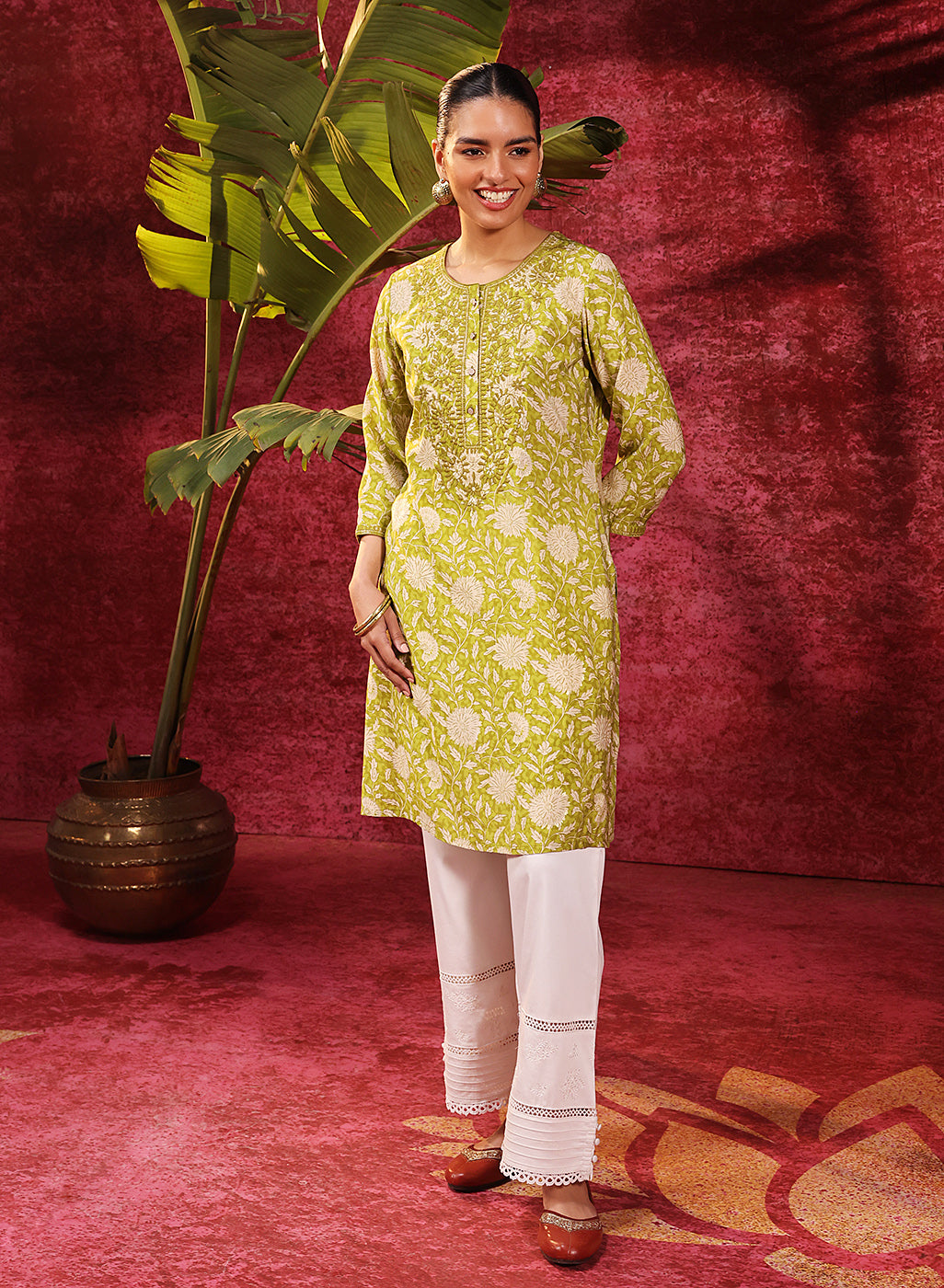 Bloom Leaf Green Printed Cotton Tunic
