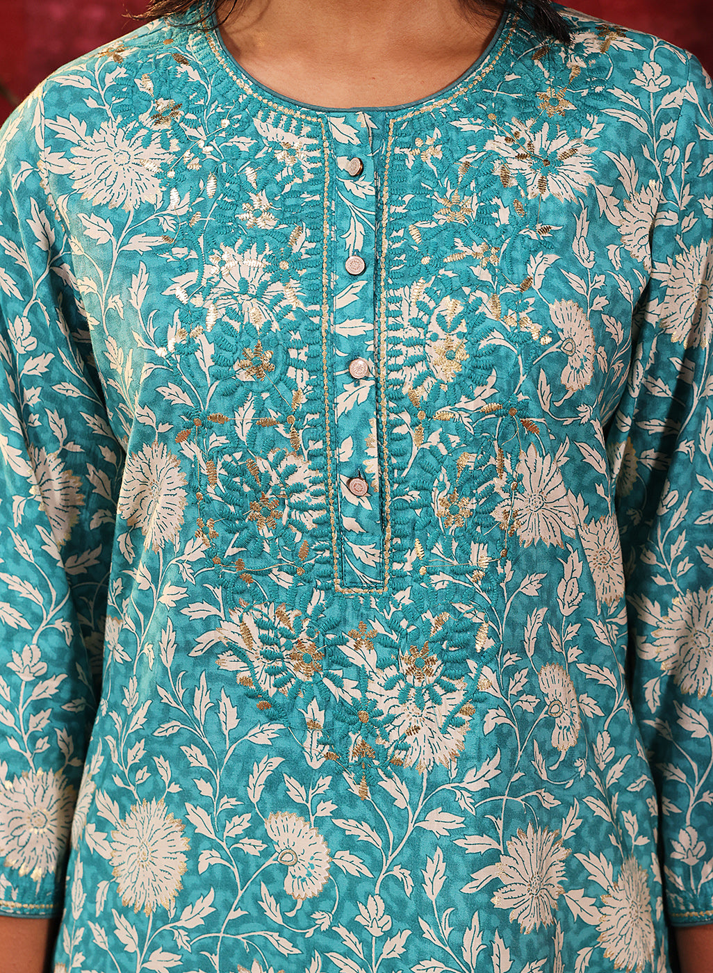 Bloom Teal Printed Cotton Tunic