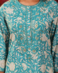 Bloom Teal Printed Cotton Tunic