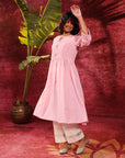 Chandni Blush Pink Embroidered Crinkled Viscose Georgette Designer Dress for Women