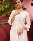 Chandni Ivory Embroidered Crinkled Viscose Georgette Designer Dress for Women
